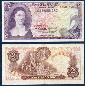 Colombie Pick N°413a, TB Billet de banque de 2 Pesos oro 1972-1973