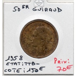 50 francs Coq Guiraud 1958 TTB-, France pièce de monnaie