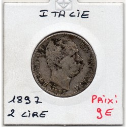 Italie 2 Lire 1897 TTB-,  KM 23 pièce de monnaie