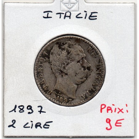 Italie 2 Lire 1897 TTB-,  KM 23 pièce de monnaie