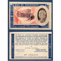 Bon de Solidarité, billet de 2 francs Petain, TTB,  1941-1944