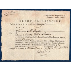 Reçu d'impôt de vingtième des seigneuries paroisse Sauxillanges Issoire 1773 33 livres