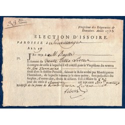 Reçu d'impôt de vingtième des seigneuries paroisse Sauxillanges Issoire 1773 33 livres