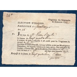 Reçu d'impôt de vingtième des seigneuries paroisse Sauxillanges Issoire 1772 24 livres