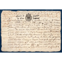 Document avec timbre royal auvergne quart de papier à 6 deniers 1682
