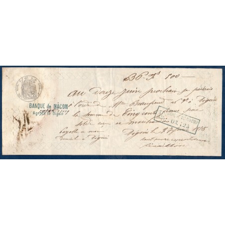 Mandat Banque de Macon, agence Digoin 500 francs 1878