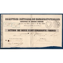 Action du comptoir national de Clermont Ferrand 250 francs 1848