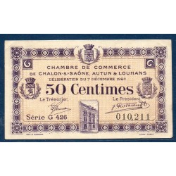 Châlons sur Saone Autun Louhans 50 centimes TTB 1.1.1923 Pirot 24 Billet de la chambre de Commerce