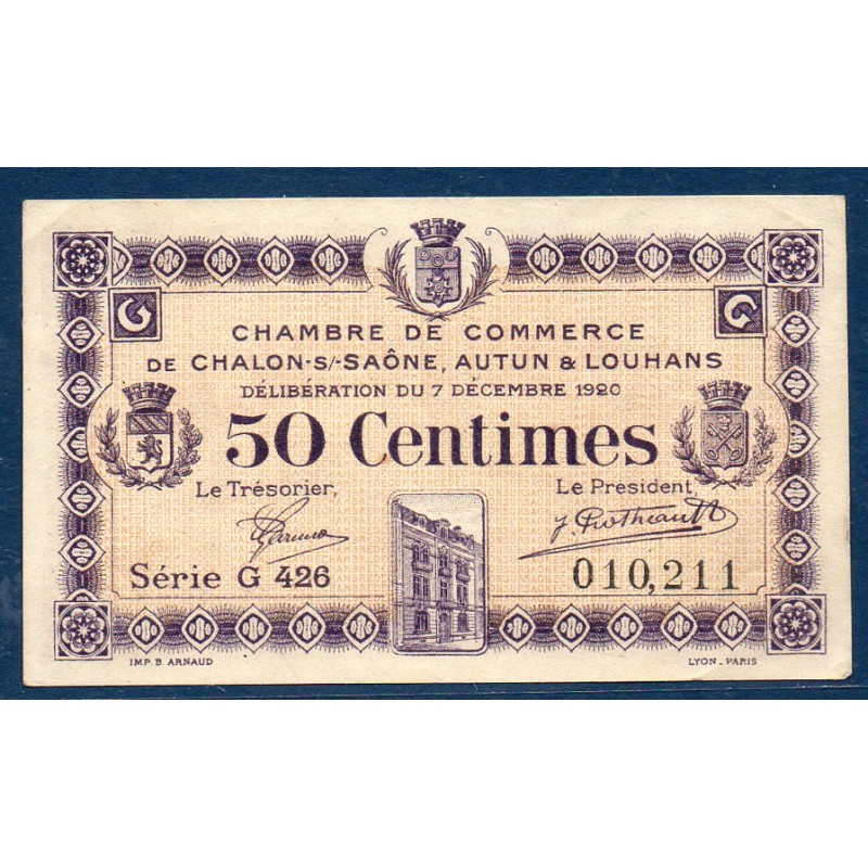 Châlons sur Saone Autun Louhans 50 centimes TTB 1.1.1923 Pirot 24 Billet de la chambre de Commerce