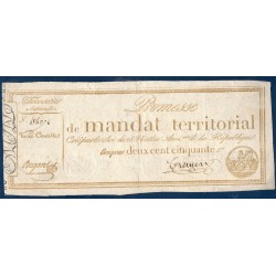 250 francs sans série Promesse de mandat territorial 28 ventose an 4 TTB signature Tremier