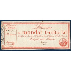100 francs sans série Promesse de mandat territorial 28 ventose an 4 TTB signature Varieu