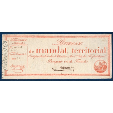 100 francs avec série Promesse de mandat territorial 28 ventose an 4 TTB+ signature Ertome