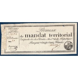 25 francs avec série Promesse de mandat territorial 28 ventose an 4 Sup signature Levieure