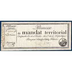 25 francs sans série Promesse de mandat territorial 28 ventose an 4 TTB+ signature Bogers