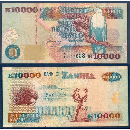 Zambie Pick N°42a, TB Billet de banque de 10000 Kwacha 1992