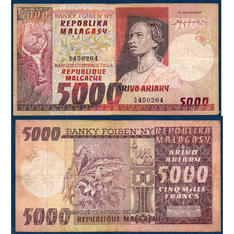 Madagascar Pick N°66a, B+ Billet de banque de 5000 Francs - 1000 ariary 1974-1975