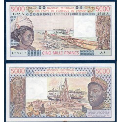 BCEAO Pick 108An pour la Cote d'Ivoire, Billet de banque de 5000 Francs CFA 1985