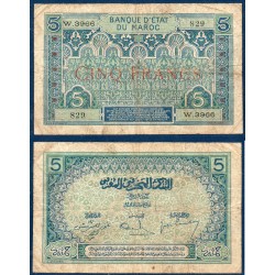 Maroc Pick N°9, B Billet de banque de 5 francs 1924