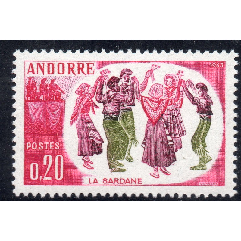 Timbre Andorre Yvert No 166 Folklore andorran, la Sardane neuf ** 1963