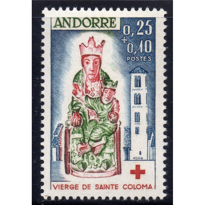 Timbre Andorre Yvert No 172 Croix rouge, vierge de Santa Coloma neuf ** 1964