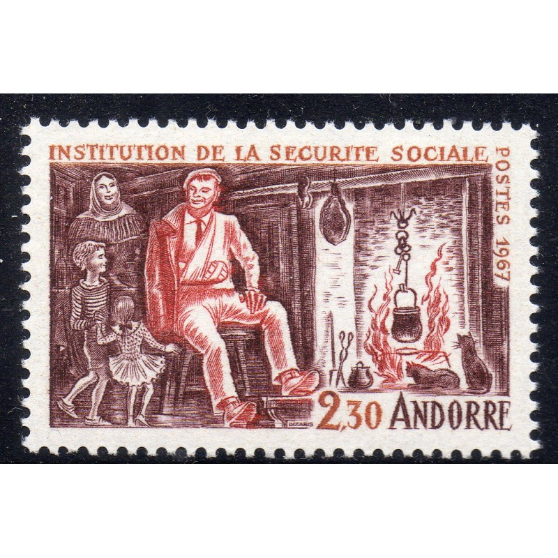Timbre Andorre Yvert No 183 sécurité sociale neuf ** 1967