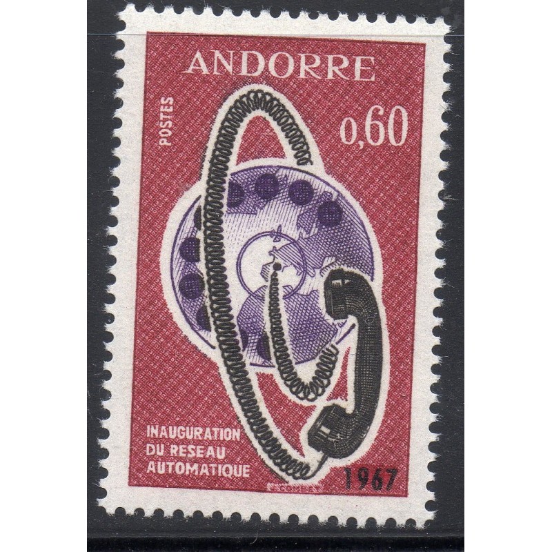 Timbre Andorre Yvert No 182 réseau téléphonique neuf ** 1967