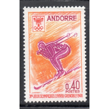 Timbre Andorre Yvert No 187 Jeux olympiques Grenoble neuf ** 1968