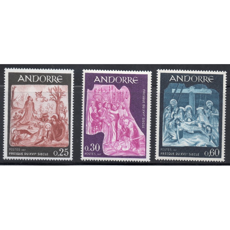 Timbres Andorre Yvert No 184-186 Fresques maison des valées neufs ** 1967