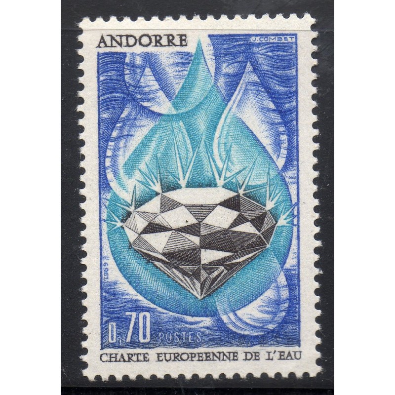 Timbre Andorre Yvert No 197 charte européenne de l'eau neuf ** 1969