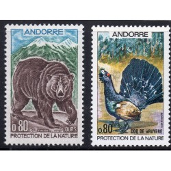 Timbres Andorre Yvert No 210-211 Nature, faune ours et coq neufs ** 1971