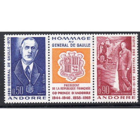 Timbres Andorre Yvert No 225A triptyque général de Gaulle  ** 1972