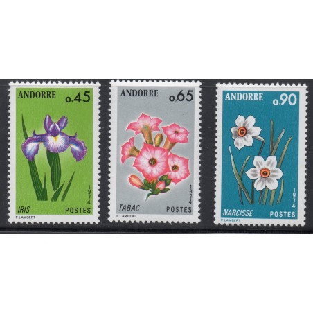 Timbres Andorre Yvert No 234-236 Nature, Flore des vallées neufs ** 1974