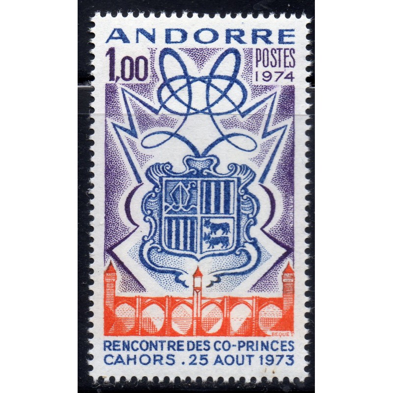 Timbre Andorre Yvert No 239 rencontre des Co-Princes neuf ** 1974