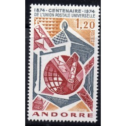 Timbre Andorre Yvert No 242 Centenaire U.P.U. neuf ** 1974
