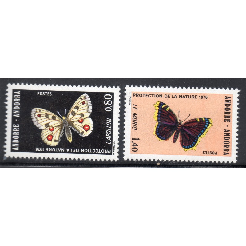 Timbres Andorre Yvert No 258-259 Nature Papillons neufs ** 1976