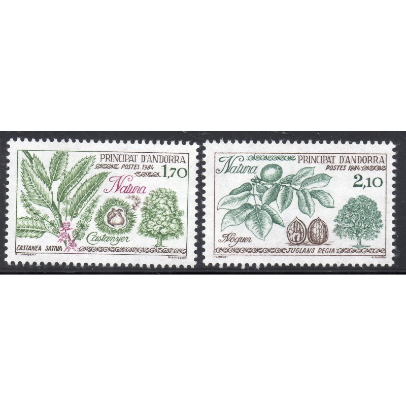 Timbres Andorre Yvert No 331-332 Nature, flore arbres neufs ** 1984