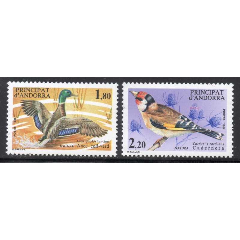 Timbres Andorre Yvert No 342-343 Nature, Faune Oiseaux neufs ** 1985