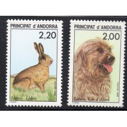Timbres Andorre Yvert No 373-374 Nature Faune chien et lapin neufs ** 1988