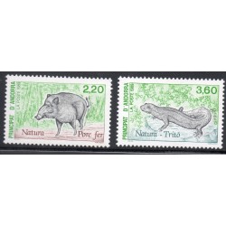 Timbres Andorre Yvert No 373-374 Nature Faune Sanglier Triton neuf ** 1989