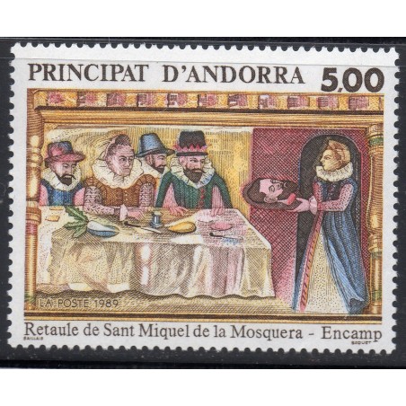 Timbre Andorre Yvert No 384 Retable saint michel de la Mosquera Encamp neuf ** 1989