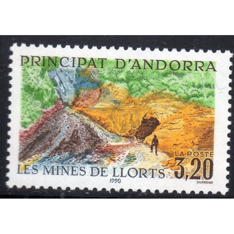 Timbre Andorre Yvert No 386 Mines de Llorts neuf ** 1990