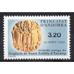 Timbre Andorre Yvert No 397 Monnaie église Sant Eulalia neuf ** 1990
