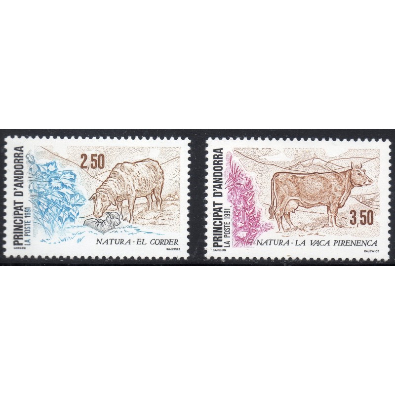 Timbres Andorre Yvert No 405-406 Nature Faune neufs ** 1991