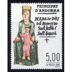 Timbre Andorre Yvert No 412 Vierge de Sant Julia i Sant Germa neuf ** 1991