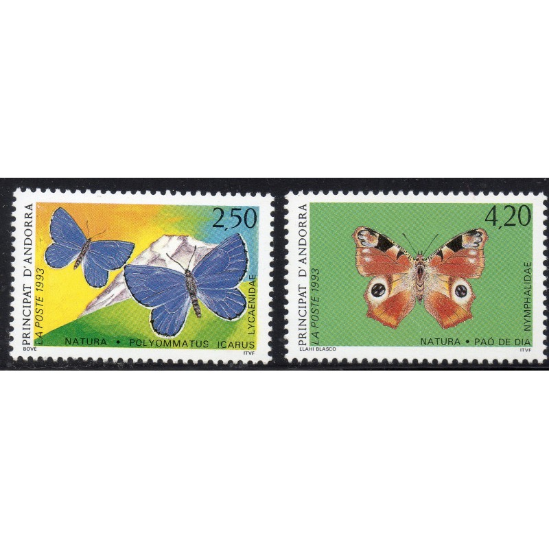 Timbres Andorre Yvert No 432-433 Faune, papillons neuf ** 1993