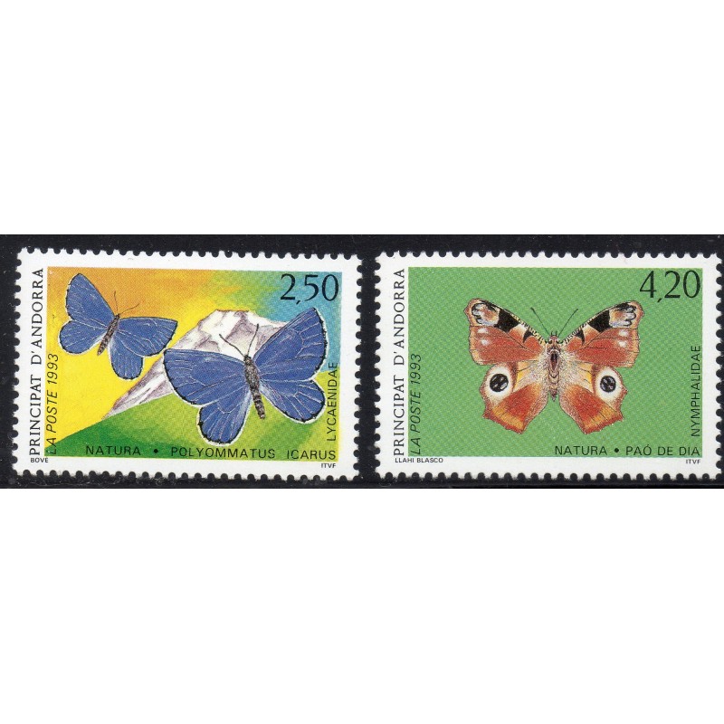 Timbres Andorre Yvert No 432-433 Faune, papillons neuf ** 1993