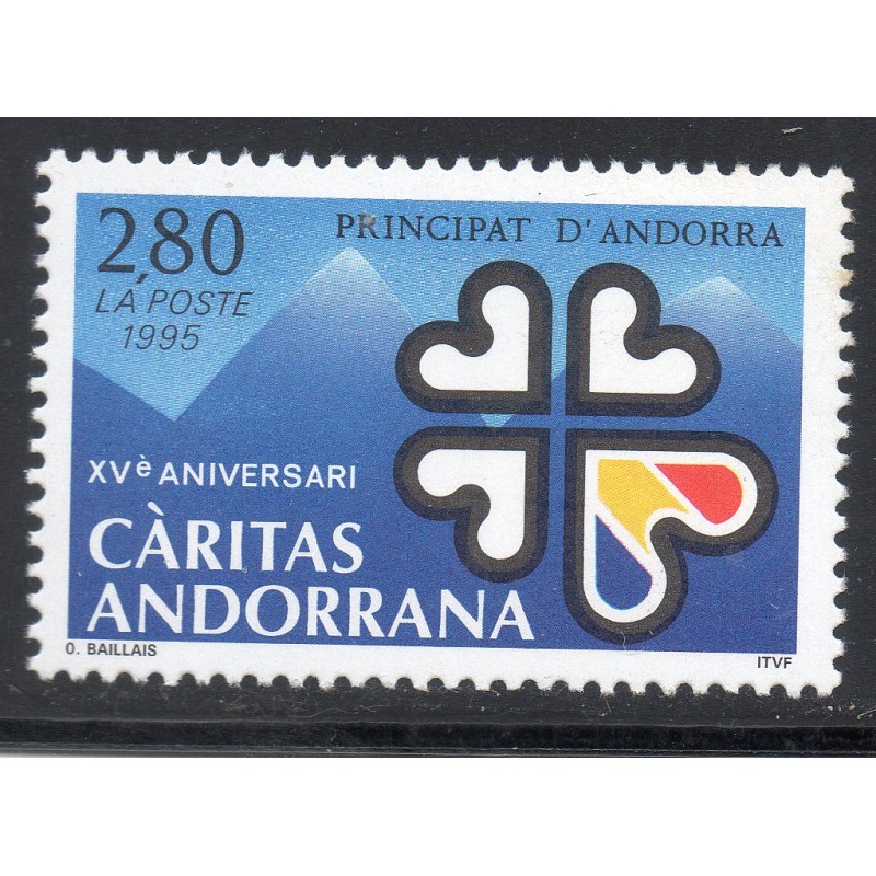Timbre Andorre Yvert No 456 25 ans Caritas neuf ** 1995