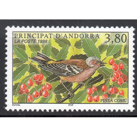 Timbre Andorre Yvert No 501 Nature, faune, oiseau, Pinson neuf ** 1998