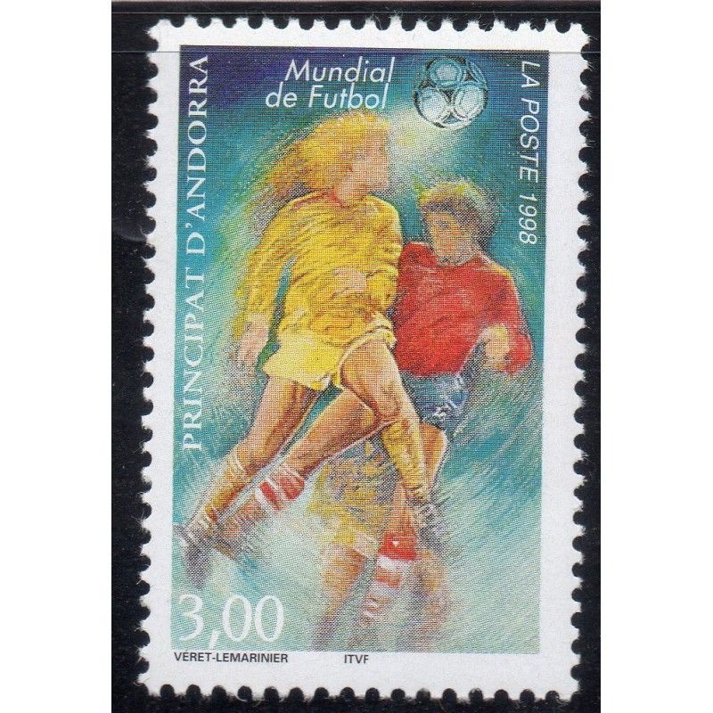 Timbre Andorre Yvert No 503 Coupe du monde football France neuf ** 1998