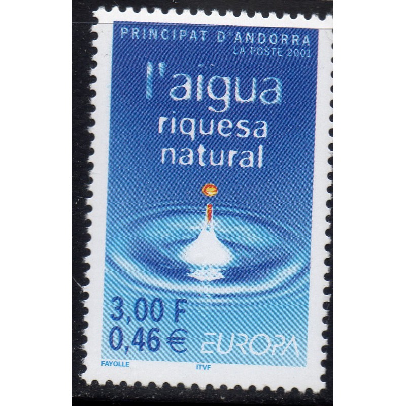 Timbre Andorre Yvert No 546 Europa l'eau richesse mondiale neuf ** 2001